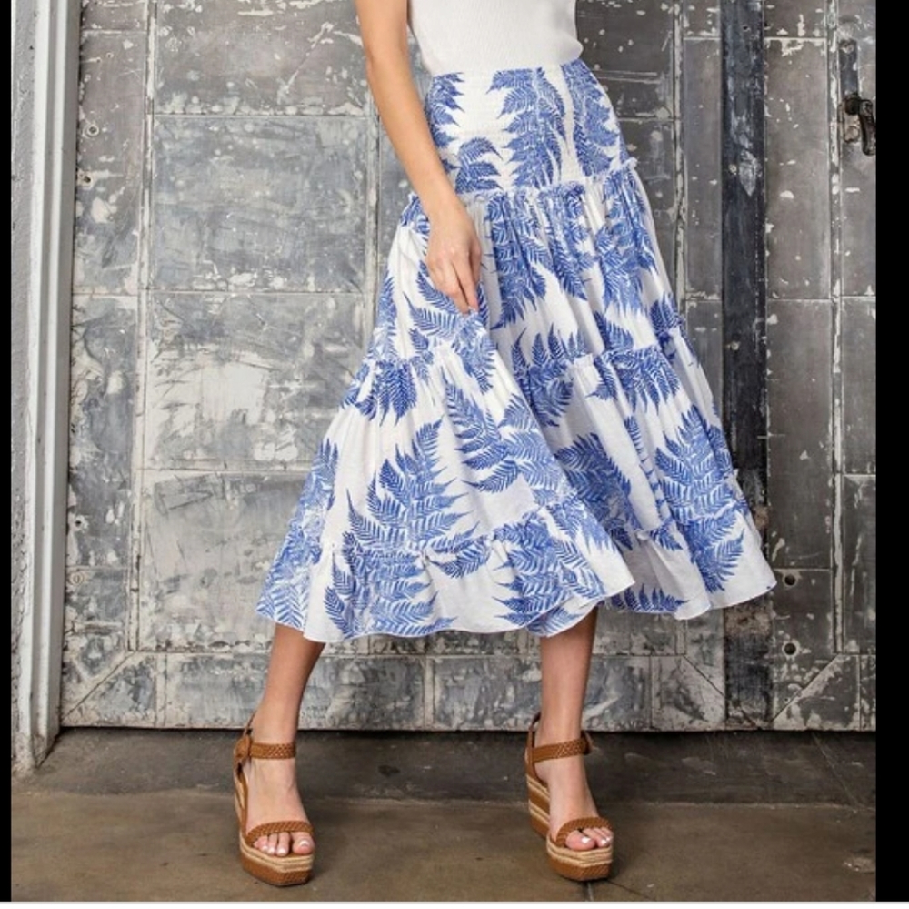 Eesome tropical maxi skirt blue white palm leaf - Picture 3 of 4